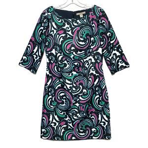 Banana Republic Paisley Dress 3/4 Sleeves Pink Blue Green Lined Womens 6